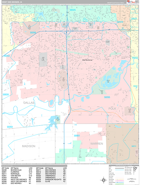 West Des Moines, IA Wall Map